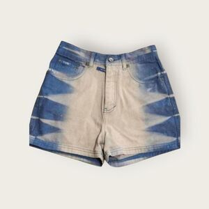 Vintage 90s Revolt blue and white tie-dye sparkly denim high waist shorts 14